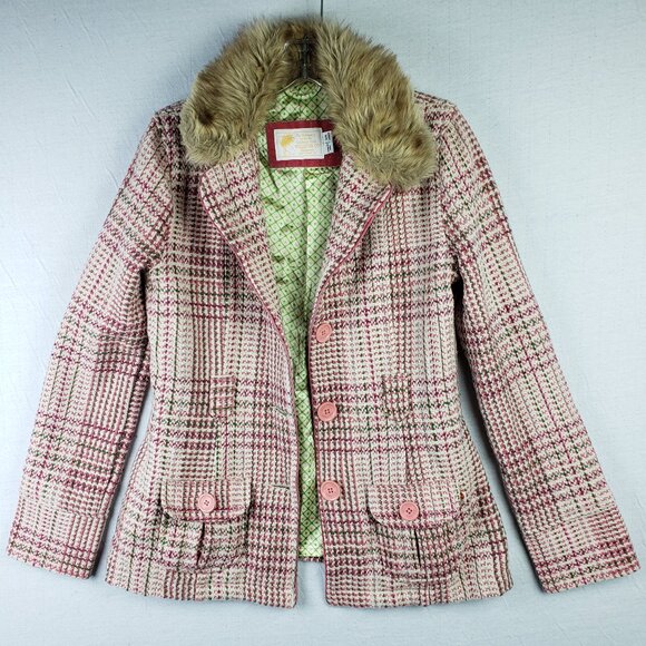 Vintage Y2K Hollister Co Penny Lane Coat Jacket Wool Blend Woven Plaid 70s Retro - Picture 2 of 16
